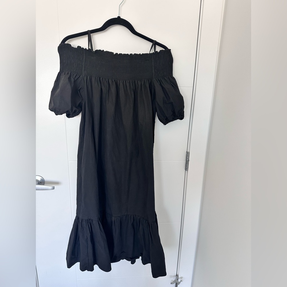 Romwe Black Off Shoulder Smocked Dress Puff Sleeve Ruffle Hem Boho Cottagecore